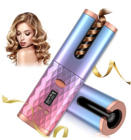 Modelador de cachos automático recarregável para mulheres, modelador de cachos portátil com tela LCD, modelador de cachos rotativo de cerâmica