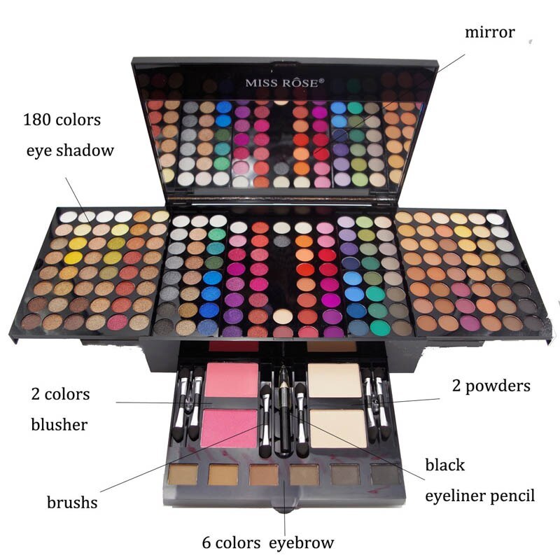 Conjunto de sombras e blush com 180 cores, caixa de paleta de maquiagem personalizada em formato de piano