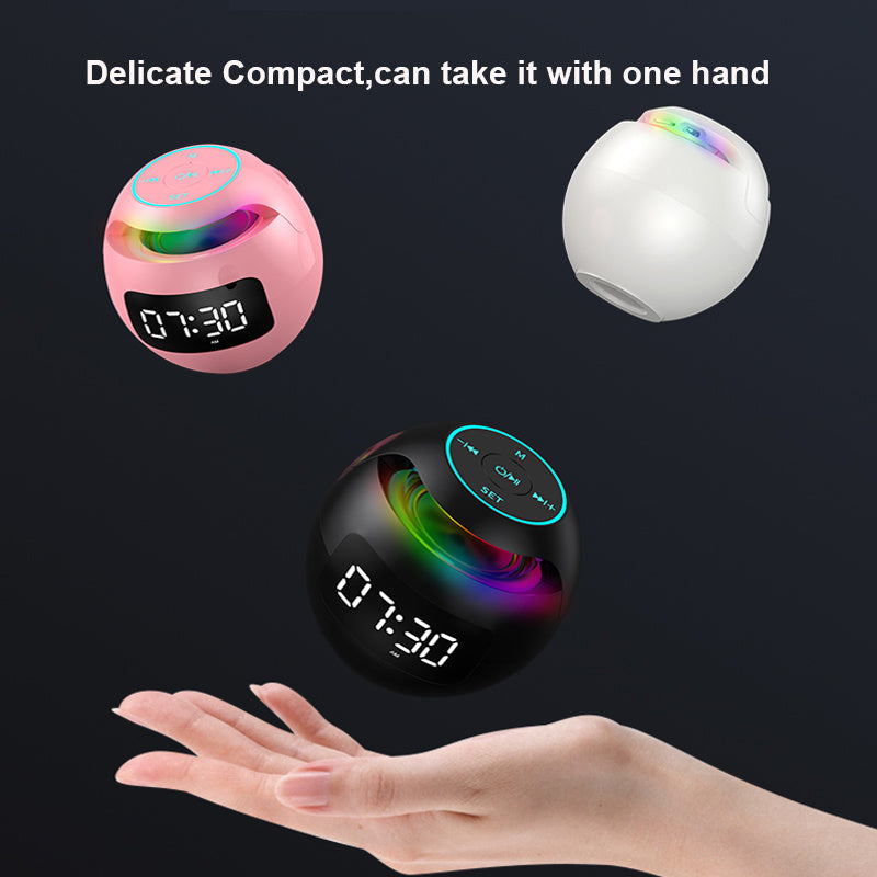 Mini alto-falante Bluetooth com alarme duplo e luz noturna colorida