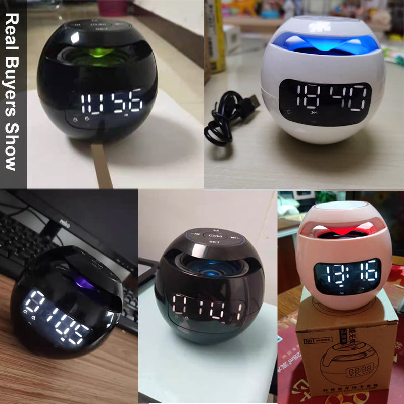 Mini alto-falante Bluetooth com alarme duplo e luz noturna colorida