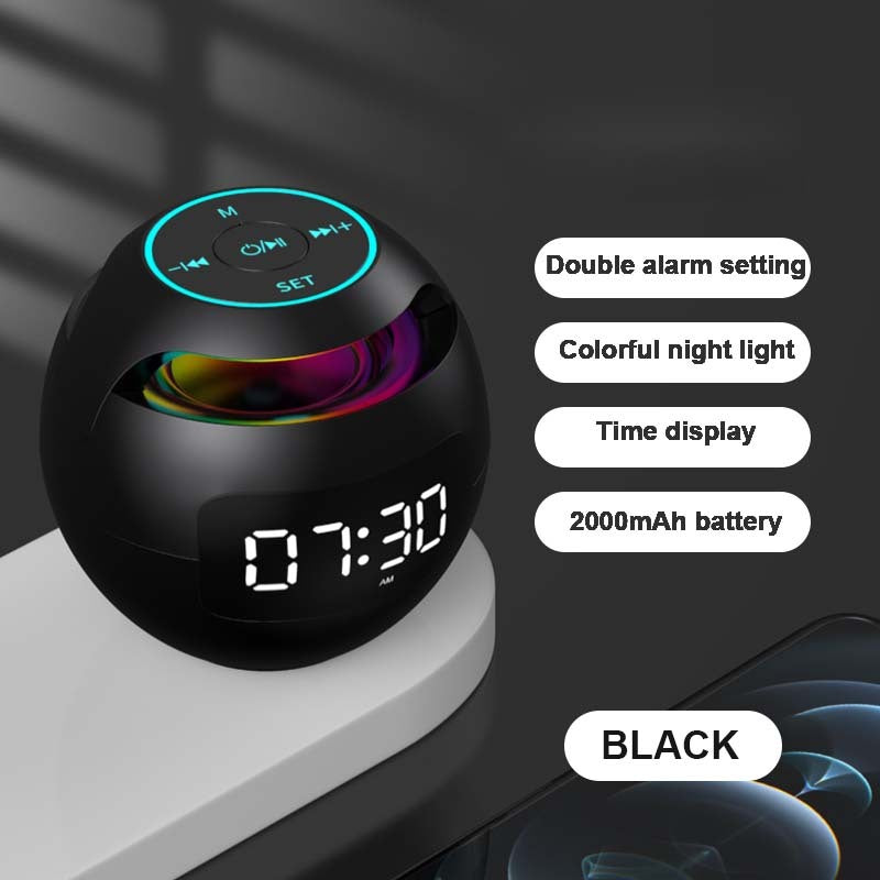 Mini alto-falante Bluetooth com alarme duplo e luz noturna colorida