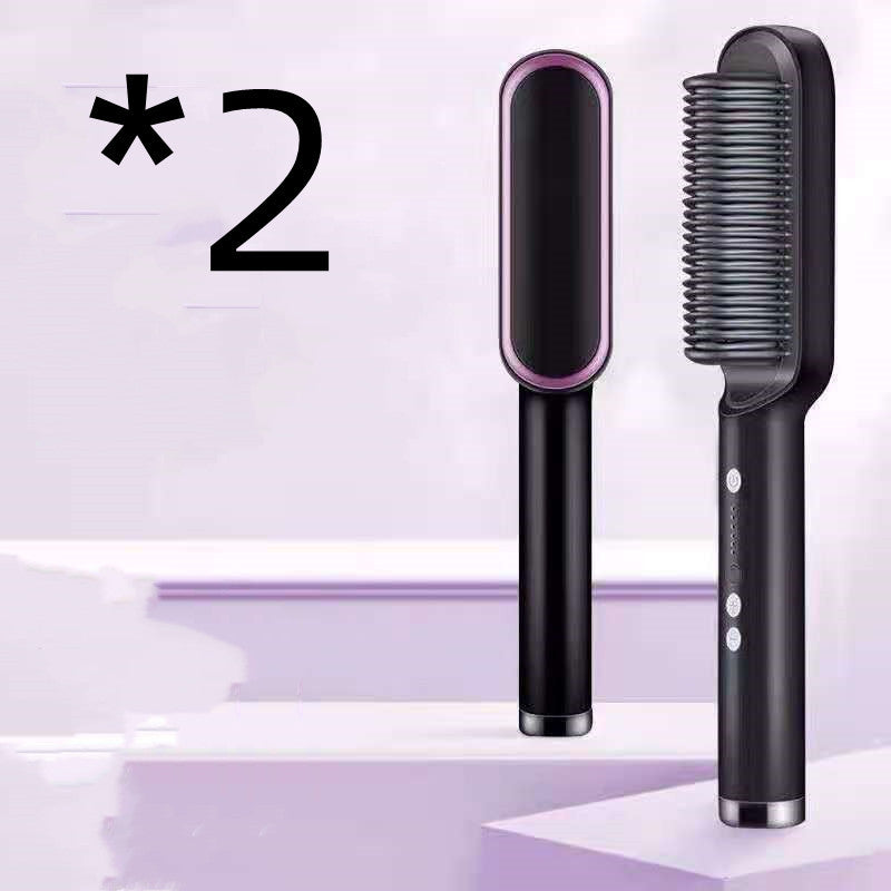 Novo 2 em 1 Alisador de Cabelo Pente Quente Negativo Íon Curling Tong Escova de Cabelo Elétrica de Dupla finalidade