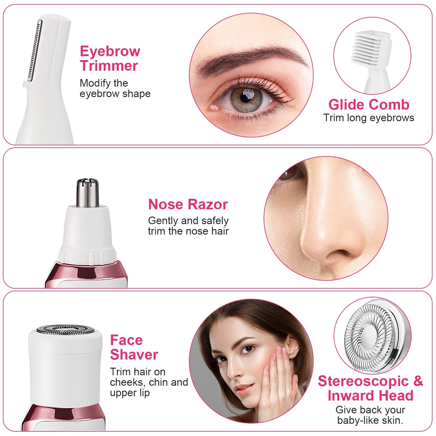 Depilador Elétrico para Mulheres / Kit De Higiene Recarregáveis Sobrancelha Nariz Pêlos Pêlos Pubianos Aparador De Biquíni Barbeador Facial