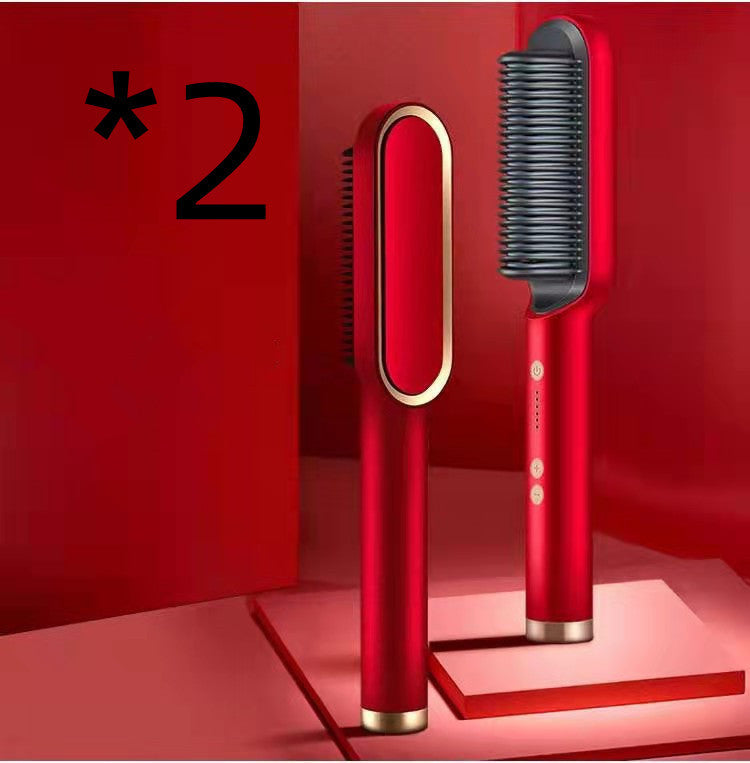 Novo 2 em 1 Alisador de Cabelo Pente Quente Negativo Íon Curling Tong Escova de Cabelo Elétrica de Dupla finalidade