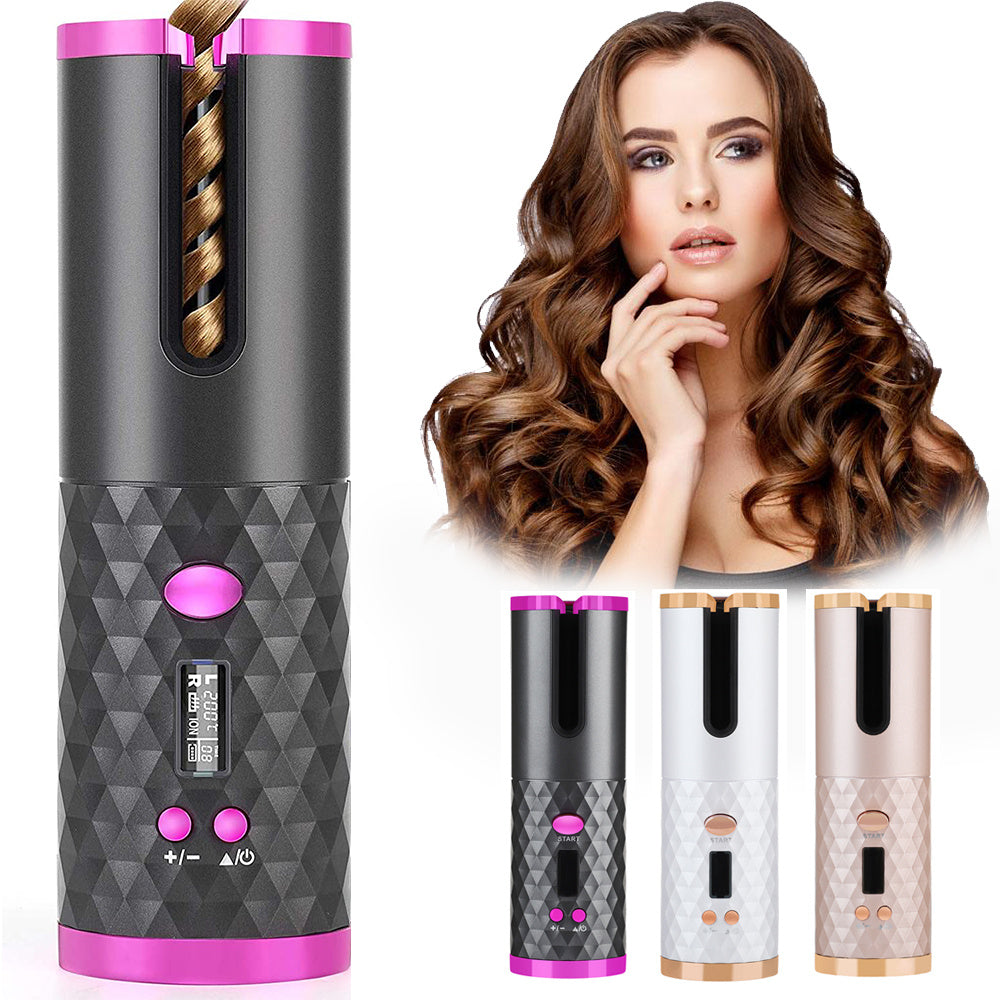 Modelador de cachos automático recarregável para mulheres, modelador de cachos portátil com tela LCD, modelador de cachos rotativo de cerâmica