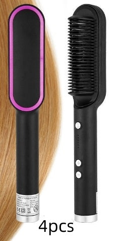 Novo 2 em 1 Alisador de Cabelo Pente Quente Negativo Íon Curling Tong Escova de Cabelo Elétrica de Dupla finalidade