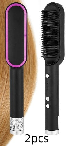 Novo 2 em 1 Alisador de Cabelo Pente Quente Negativo Íon Curling Tong Escova de Cabelo Elétrica de Dupla finalidade